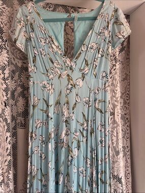Free People Mint Blue Floral V-Neck Maxi Dress